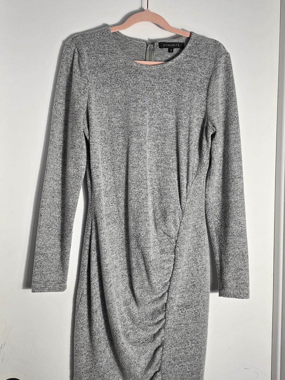 Dynamite Heather Gray Long Sleeve Ruched Bodycon Dress